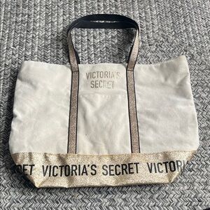 Victoria's Secret Cream Tote with Gold Trim